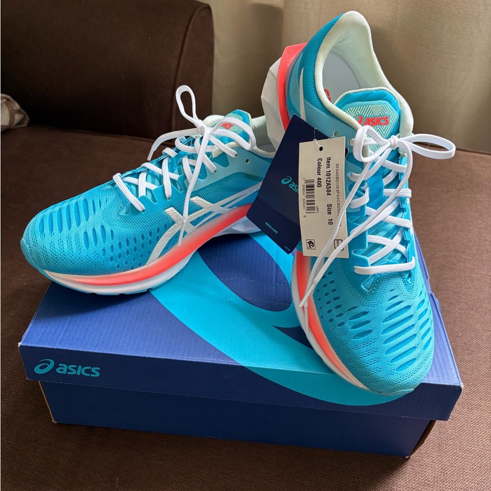 NEW ASICS NOVABLAST Women's Turquoise, Coral, & White Athletic Shoes